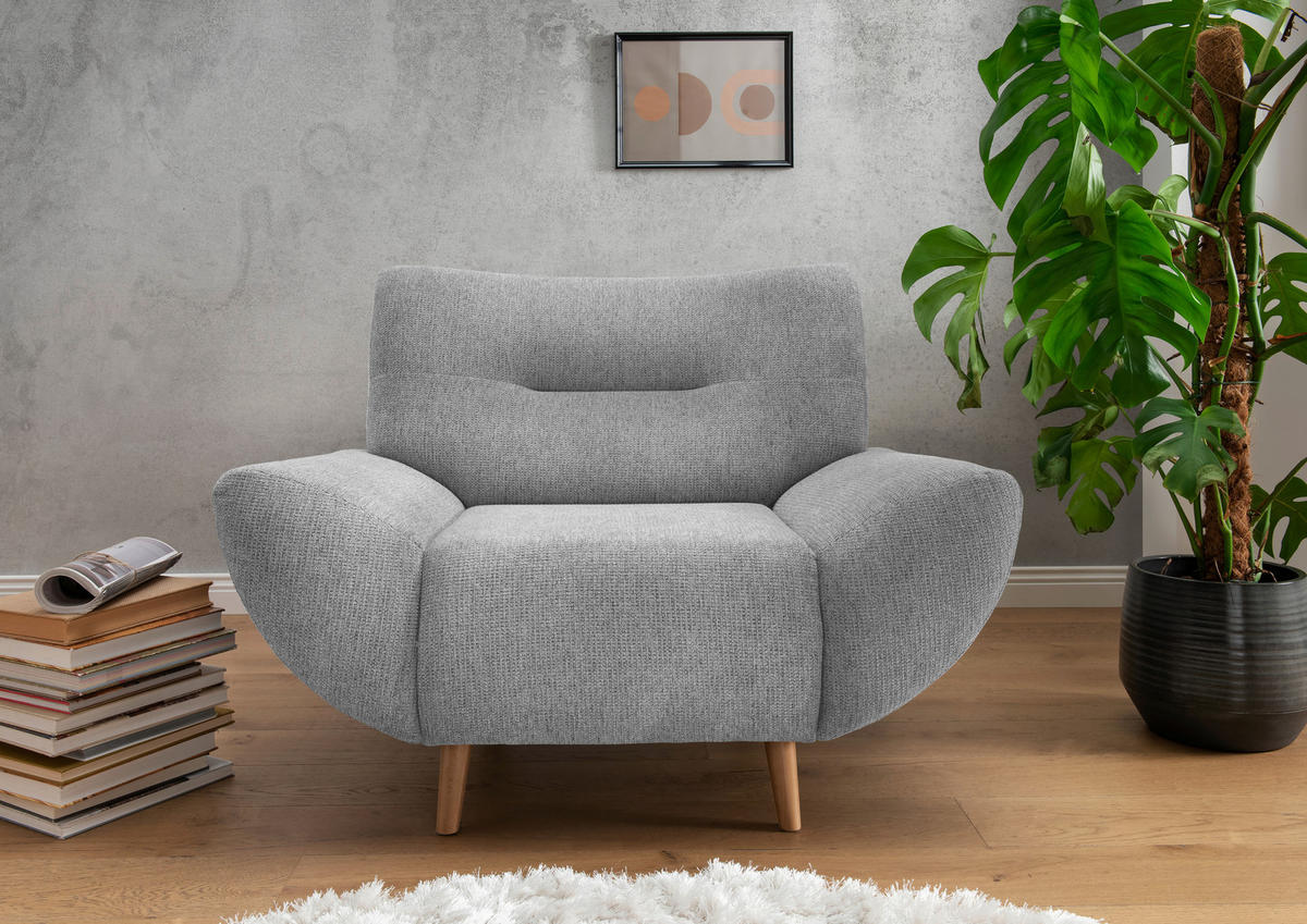 SESSEL in Chenille Silberfarben  - Wildeiche/Silberfarben, MODERN, Holz/Textil (111/81/90cm) - MID.YOU