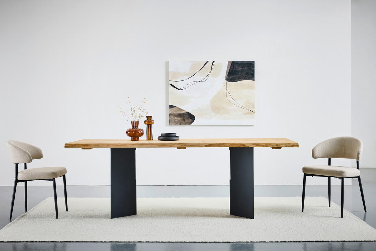 ESSTISCH in Holz 220/100/75 cm  - Eichefarben/Schwarz, ROMANTIK / LANDHAUS, Holz/Metall (220/100/75cm) - Linea Natura