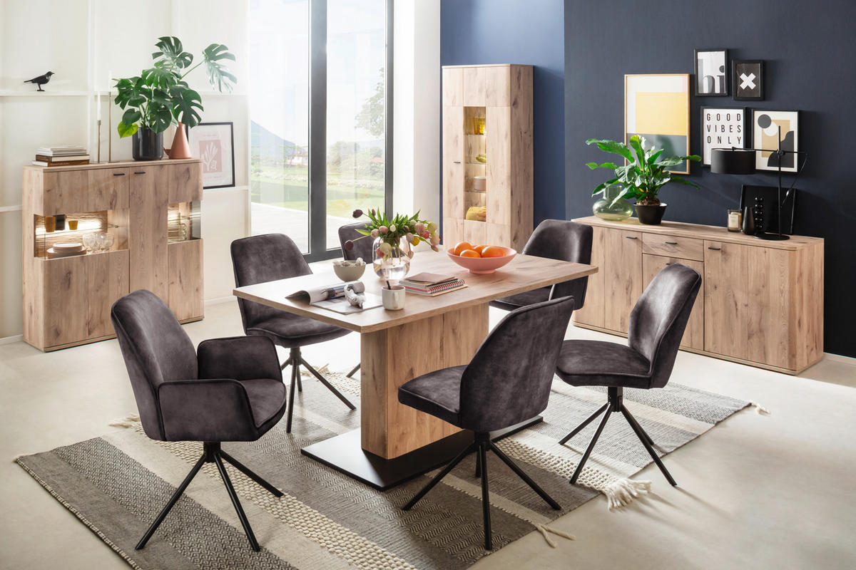 HIGHBOARD Asmara  in 119/120/37 cm  - Eichefarben/Anthrazit, Design, Glas/Holzwerkstoff (119/120/37cm) - MID.YOU