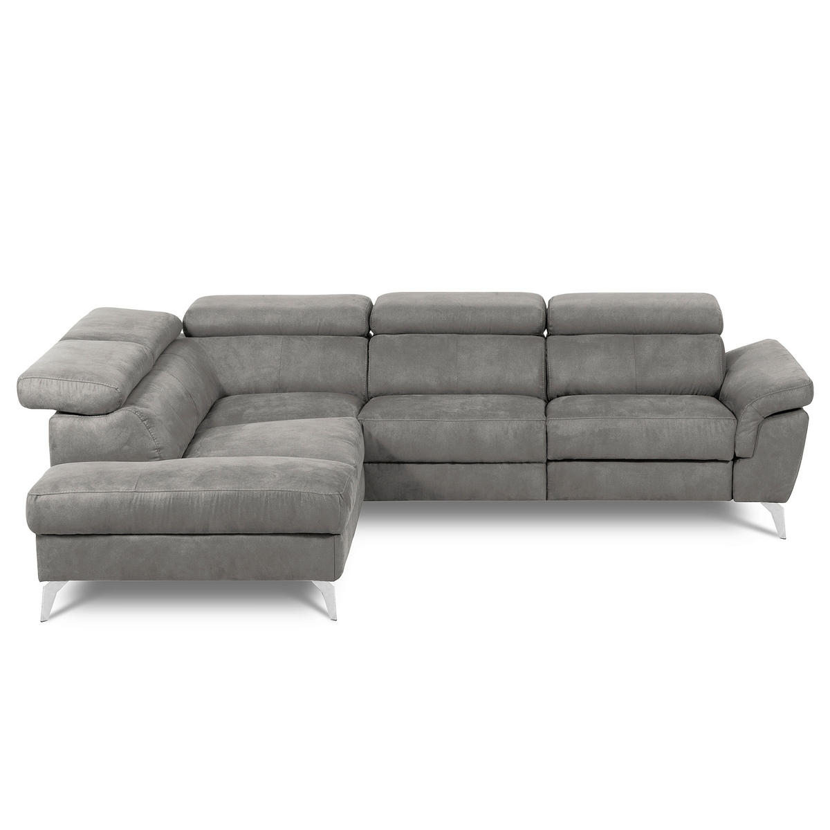 ECKSOFA SONO in Lederlook Anthrazit Bettkasten, Armteilverstellung, Kopfteilverstellung  210/265 cm  - Chromfarben/Anthrazit, Design, Textil/Metall (210/265cm) - Livetastic