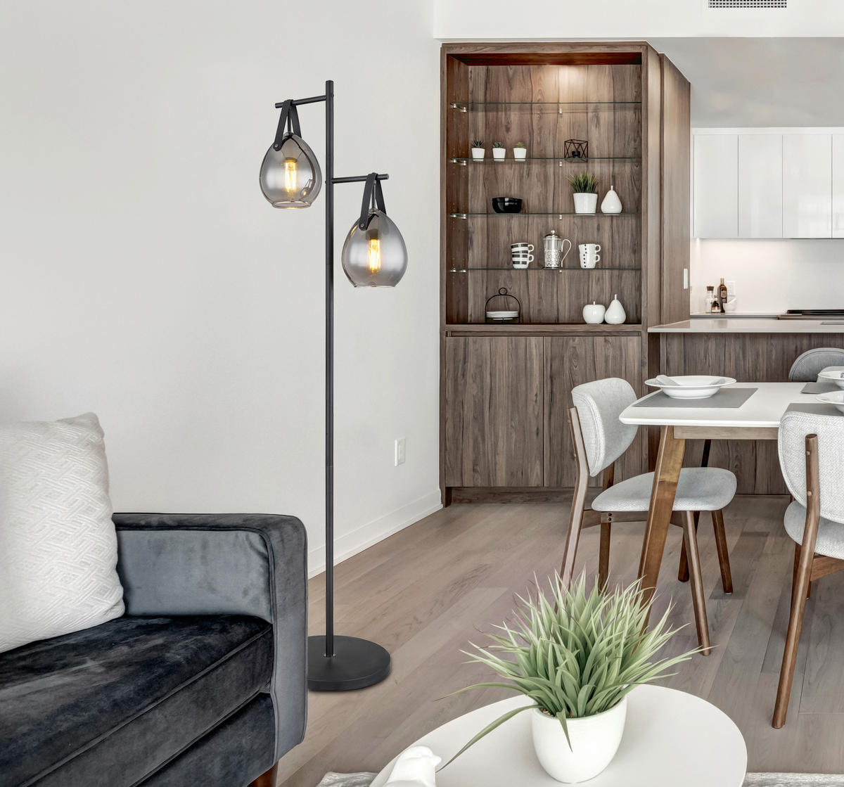 STEHLEUCHTE - Schwarz, Design, Glas/Metall (39/30/143cm) - Globo