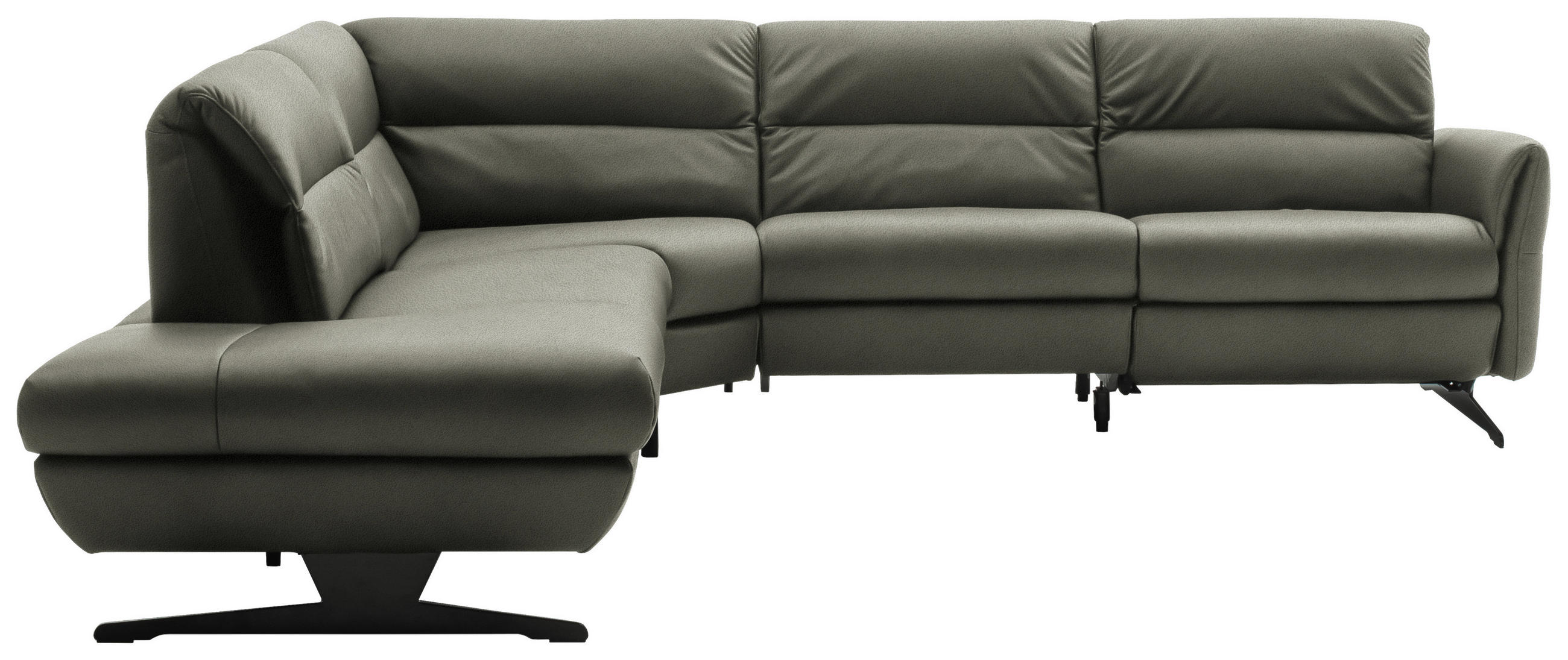 ECKSOFA Grau Echtleder  - Schwarz/Grau, Design, Leder/Metall (258/286cm) - Schöner Wohnen