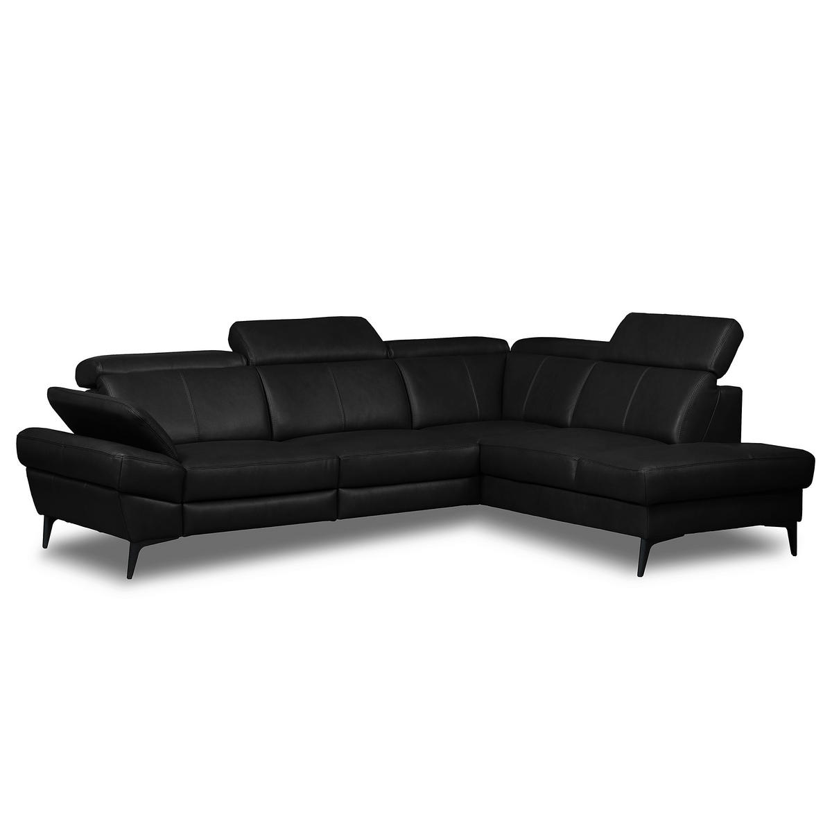 ECKSOFA Lederlook Echtleder Schwarz  - Schwarz, Design, Leder/Textil (264/211cm) - Livetastic