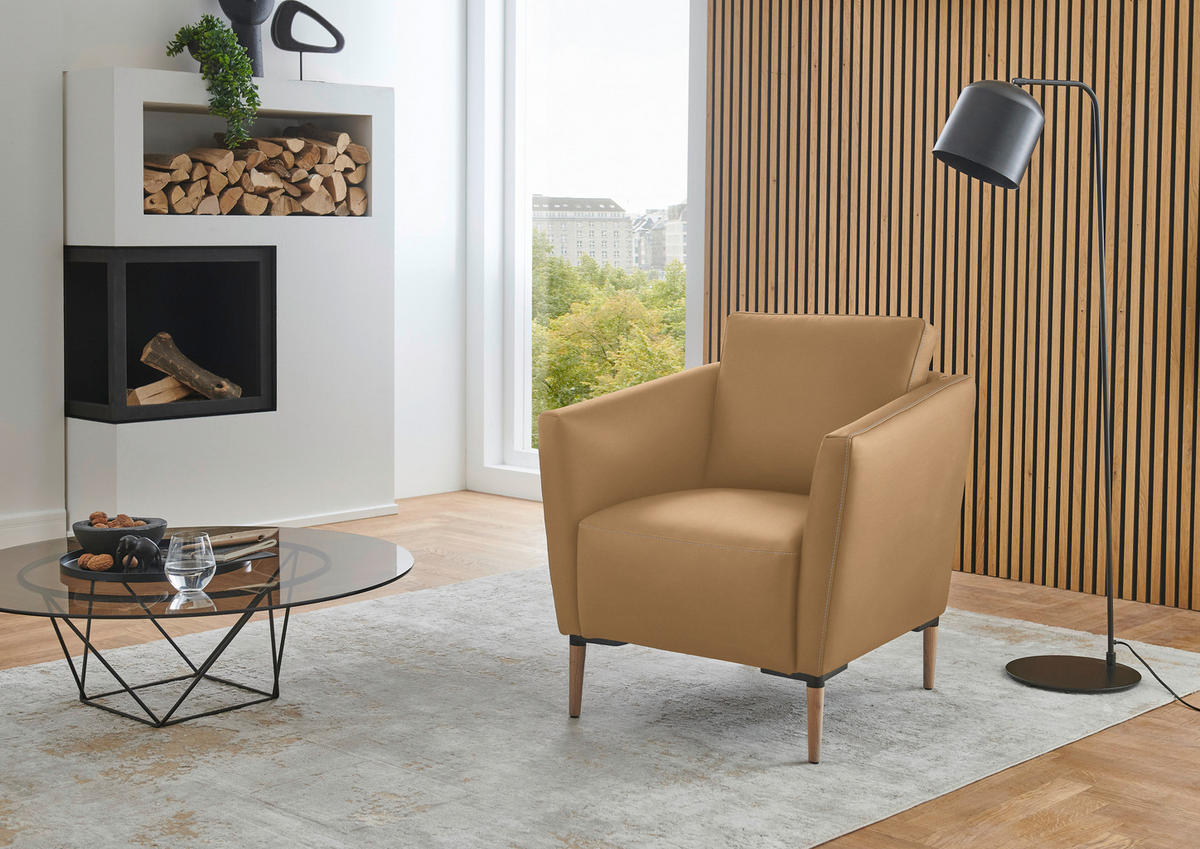 SESSEL Echtleder Honig  - Eichefarben/Beige, Natur, Leder/Holz (75/84/76cm) - Valnatura