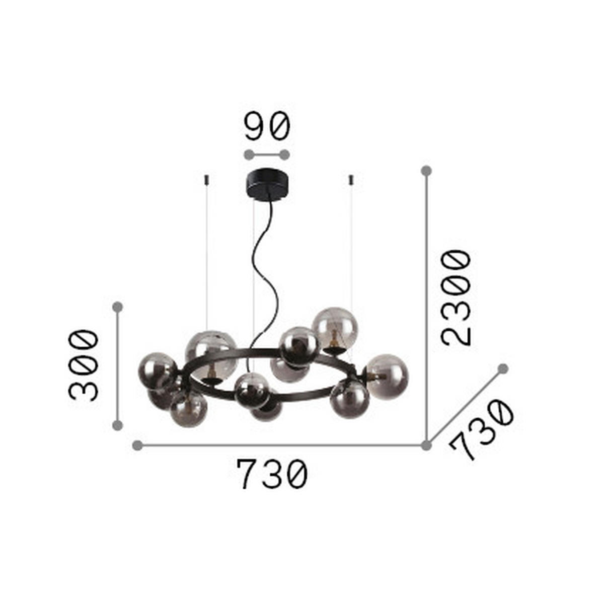 HÄNGELEUCHTE 73/55/230 cm  - Schwarz, Design, Glas/Metall (73/55/230cm) - Ideal Lux