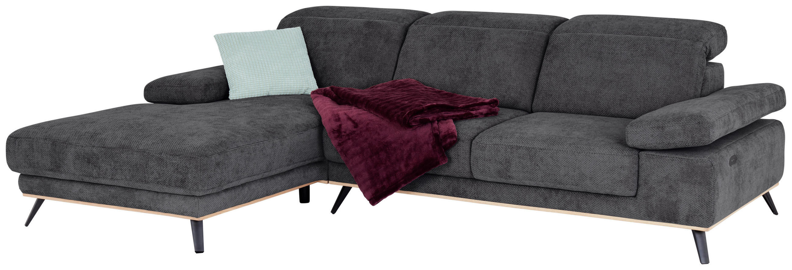 ECKSOFA ROYCE Graphitfarben Struktur  - Schwarz/Graphitfarben, MODERN, Textil/Metall (194/283cm) - MID.YOU