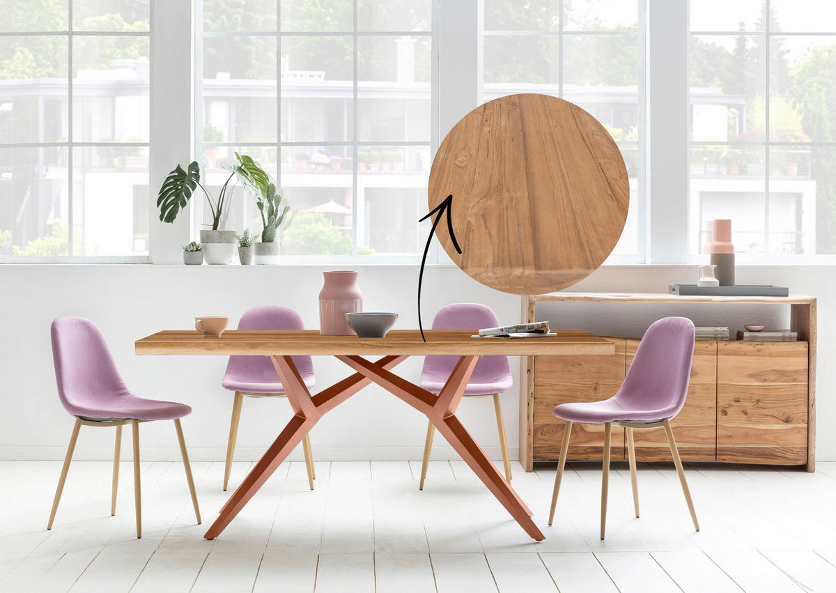 ESSTISCH 220/100/73 cm Echtholz  Holz, Metall rechteckig Braun, Naturfarben  - Braun/Naturfarben, MODERN, Holz/Metall (220/100/73cm) - MID.YOU