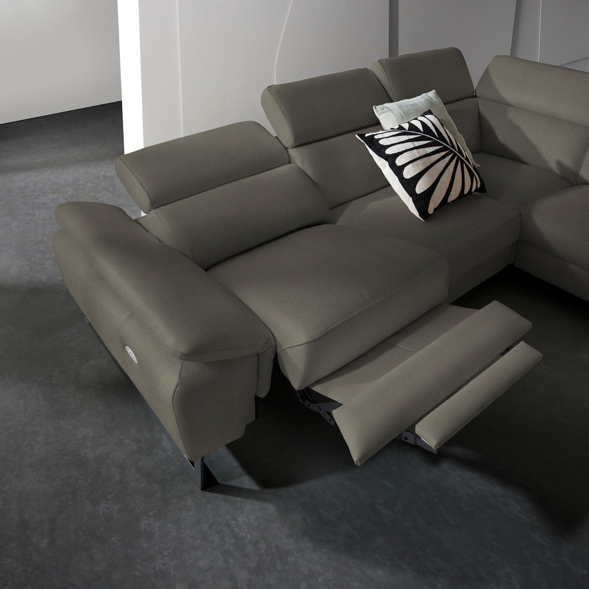 ECKSOFA in Echtleder Graubraun  - Graubraun/Schwarz, Design, Leder/Metall (225/281cm) - Celina Home