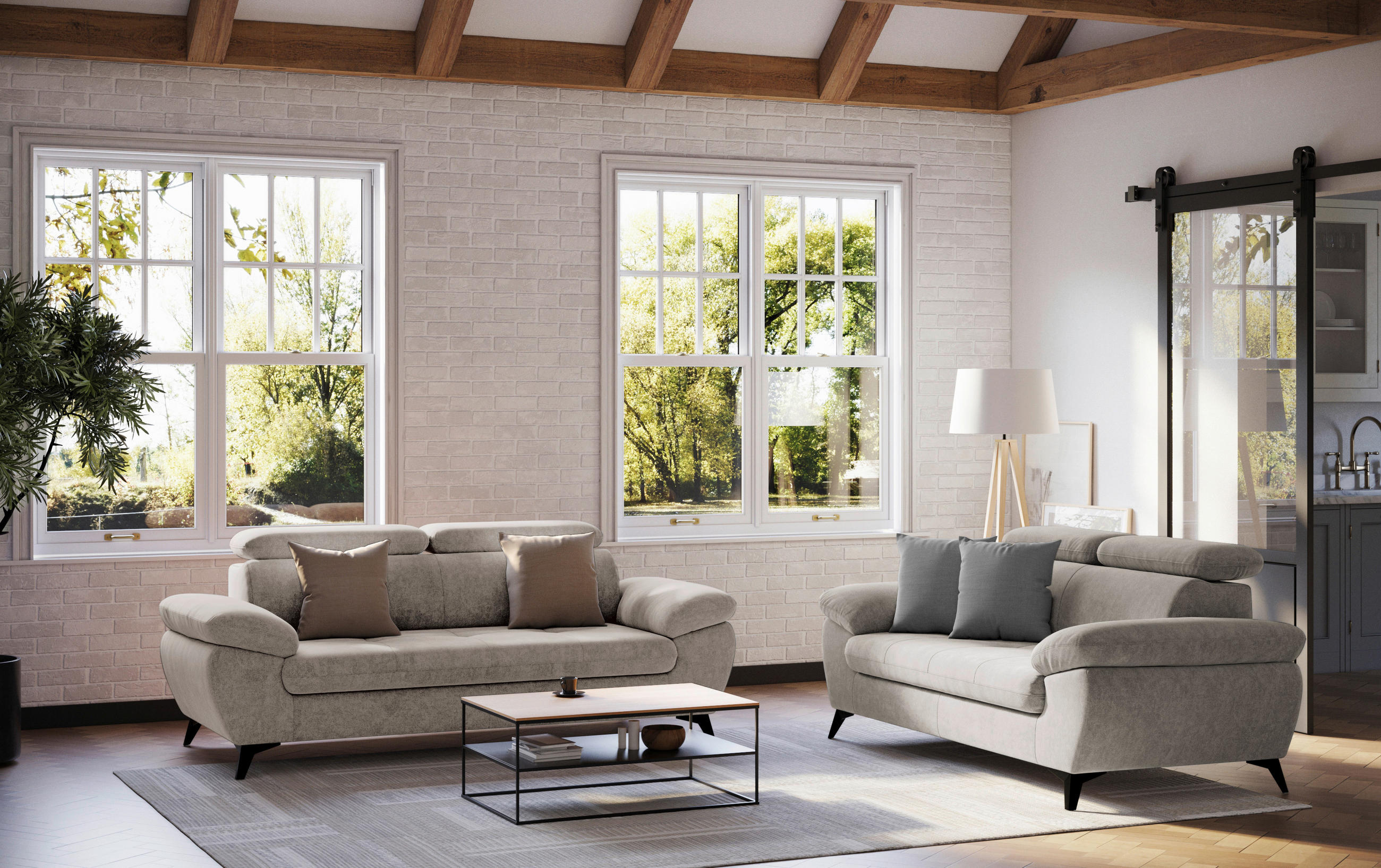 2-SITZER-SOFA in Schlammfarben - Schlammfarben/Schwarz, Textil/Metall (194/84/100cm) - MID.YOU