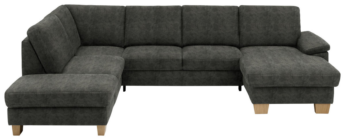 WOHNLANDSCHAFT in Velours Dunkelgrau  - Eichefarben/Dunkelgrau, Konventionell, Holz/Textil (235/316/167cm) - Beldomo System