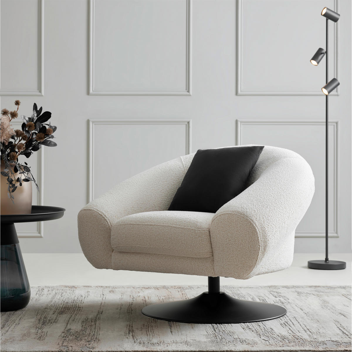 DESIGNFÅTÖLJ i textil vit, beige  - vit/beige, Modern, metall/textil (93/72/79cm) - MID.YOU