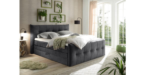 BOXSPRINGBETT 180/200 cm,  in Anthrazit, Matratze, Bettkasten, Topper, H3 = fest, H4 = sehr fest, Wendematratze mit unterschiedlichen Härtegraden  - Anthrazit/Schwarz, KONVENTIONELL, Kunststoff/Textil (180/200cm) - Esposa