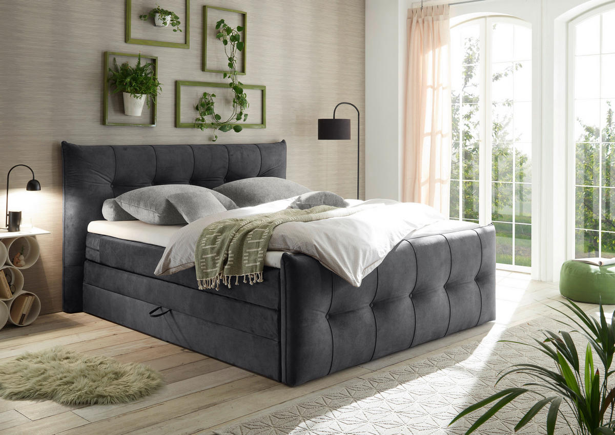 BOXSPRINGBETT 180/200 cm  in Anthrazit  - Anthrazit/Schwarz, KONVENTIONELL, Kunststoff/Textil (180/200cm) - Esposa