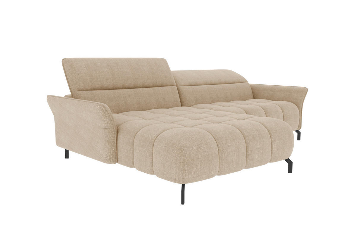ECKSOFA Beige Flachgewebe Rücken echt, Kopfteilverstellung, Sitztiefenverstellung  - Beige/Schwarz, KONVENTIONELL, Textil/Metall (175/272cm) - Carryhome