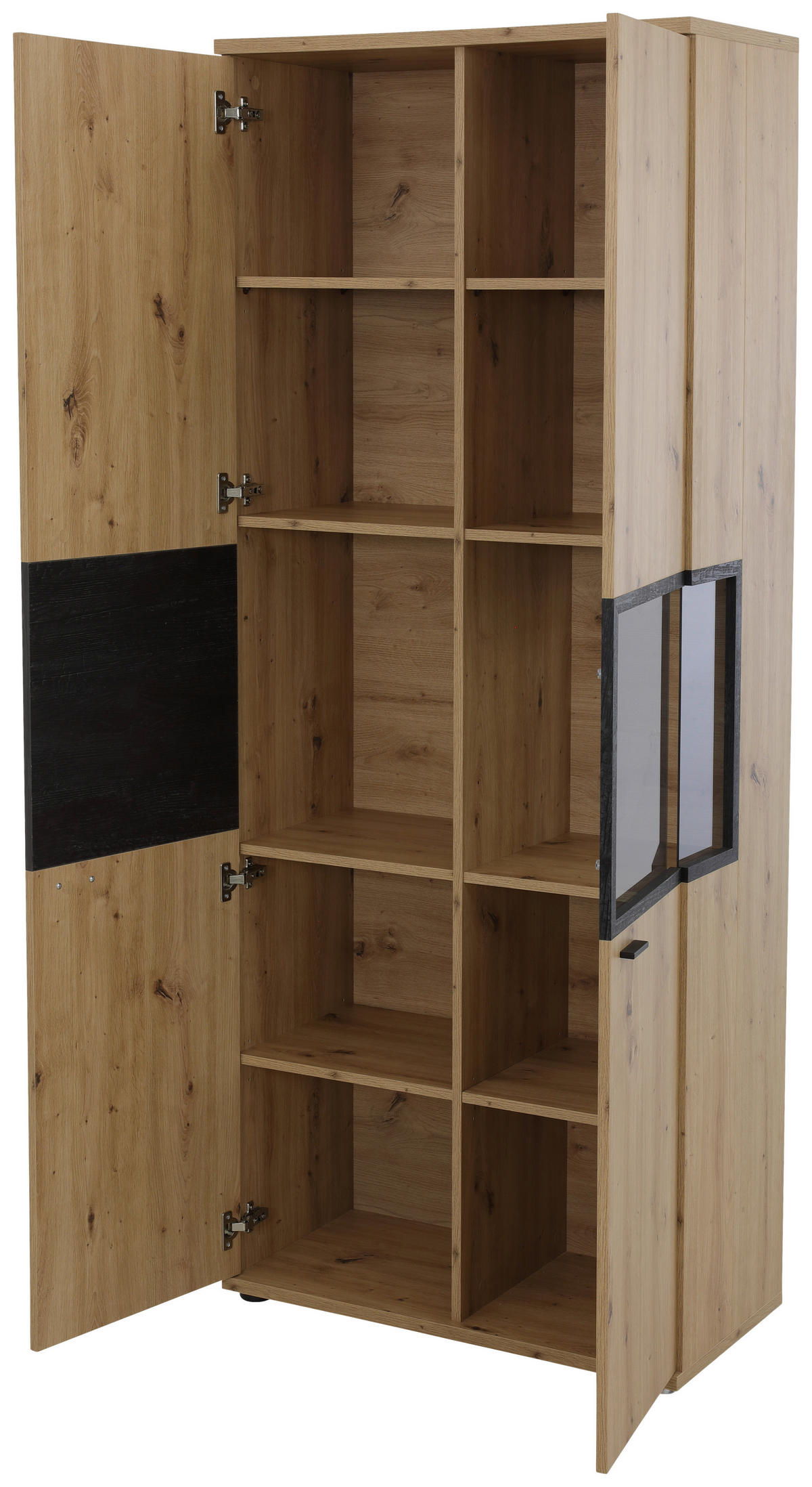 VITRINE  in Eiche Artisan  - Schwarz/Eiche Artisan, MODERN, Glas/Holzwerkstoff (80/197/40cm) - MID.YOU