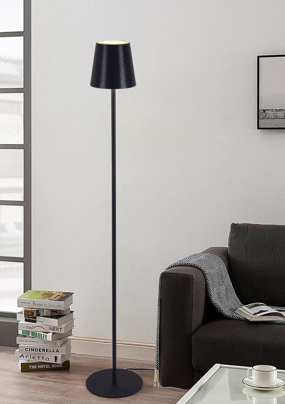 AKKU-STEHLEUCHTE 22/130 cm    - Schwarz, KONVENTIONELL, Kunststoff/Metall (22/130cm) - Novel