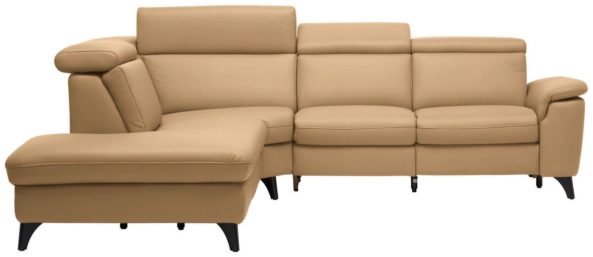ECKSOFA Echtleder Honig  - Schwarz/Honig, Design, Leder/Metall (239/285cm) - Cantus