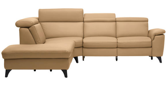 ECKSOFA in Echtleder Honig  239/285 cm  - Schwarz/Honig, Design, Leder/Metall (239/285cm) - Cantus