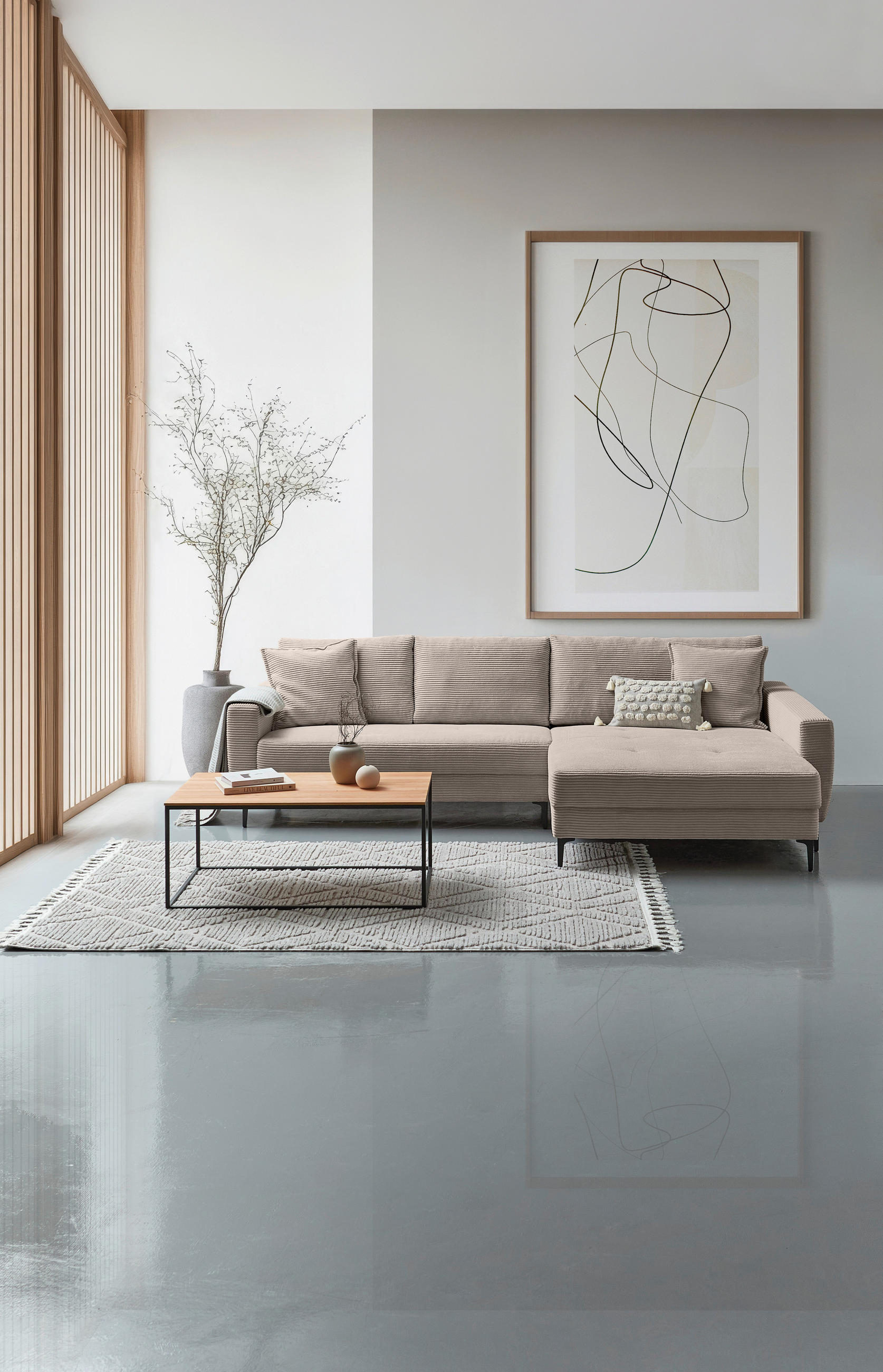 ECKSOFA Hellgrau Velours  - Hellgrau/Schwarz, Design, Textil/Metall (283/174cm) - Xora