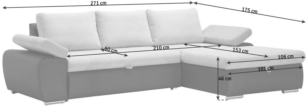 ECKSOFA Grau, Dunkelgrau Flachgewebe  - Dunkelgrau/Grau, Design, Kunststoff/Textil (271/175cm) - MID.YOU