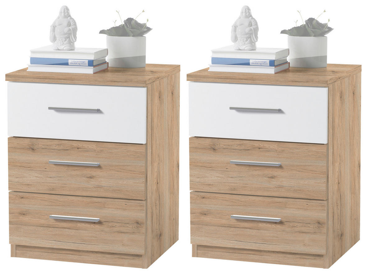 NACHTSCHRANKSET 46/56/41 cm  - Eichefarben/Alufarben, Design, Holzwerkstoff/Kunststoff (46/56/41cm) - Ti'me