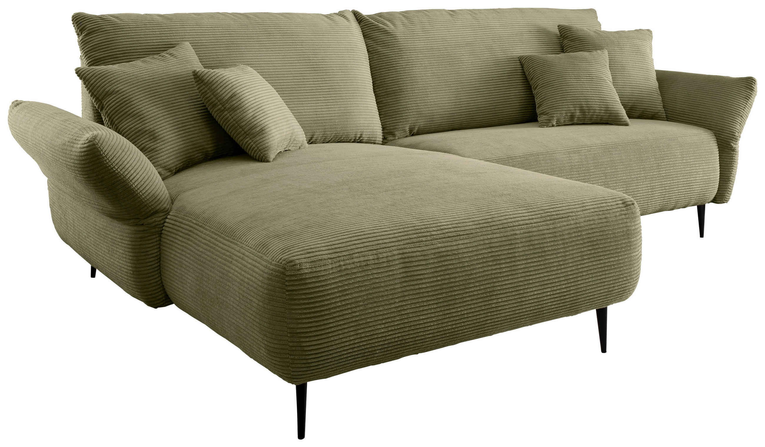 ECKSOFA Olivgrün Cord  - Schwarz/Olivgrün, Design, Textil/Metall (178/264cm) - Livetastic