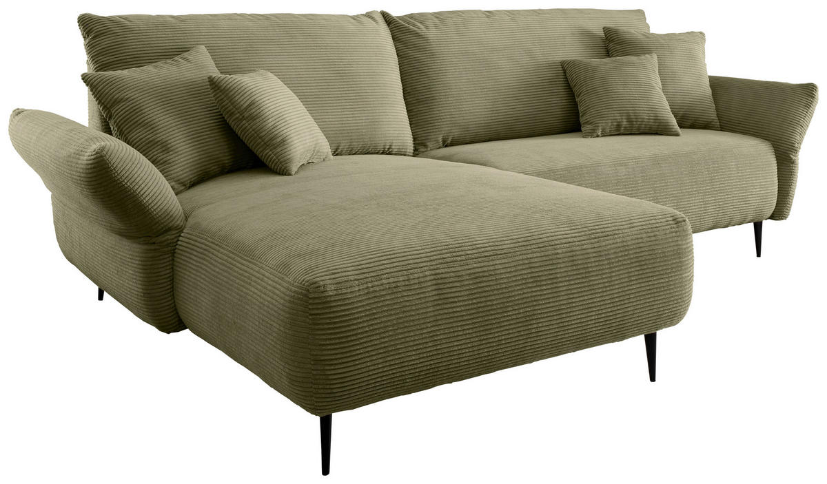 Wohnlandschaft in Cord Olivgrün  - Schwarz/Olivgrün, Design, Textil/Metall (178/264cm) - Livetastic
