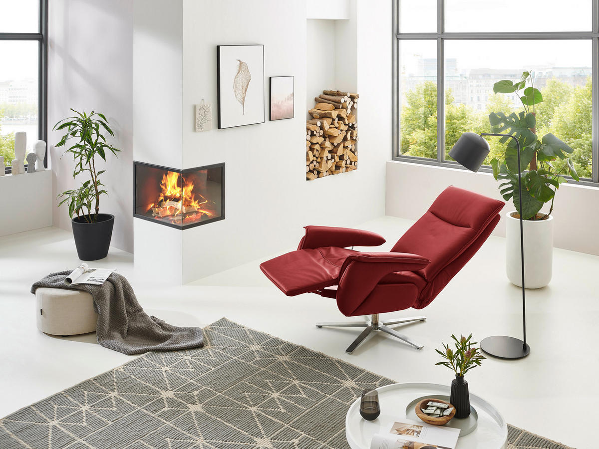 FERNSEHSESSEL in Rot  - Edelstahlfarben/Rot, Modern, Leder/Metall (77/116/80cm) - Livetastic