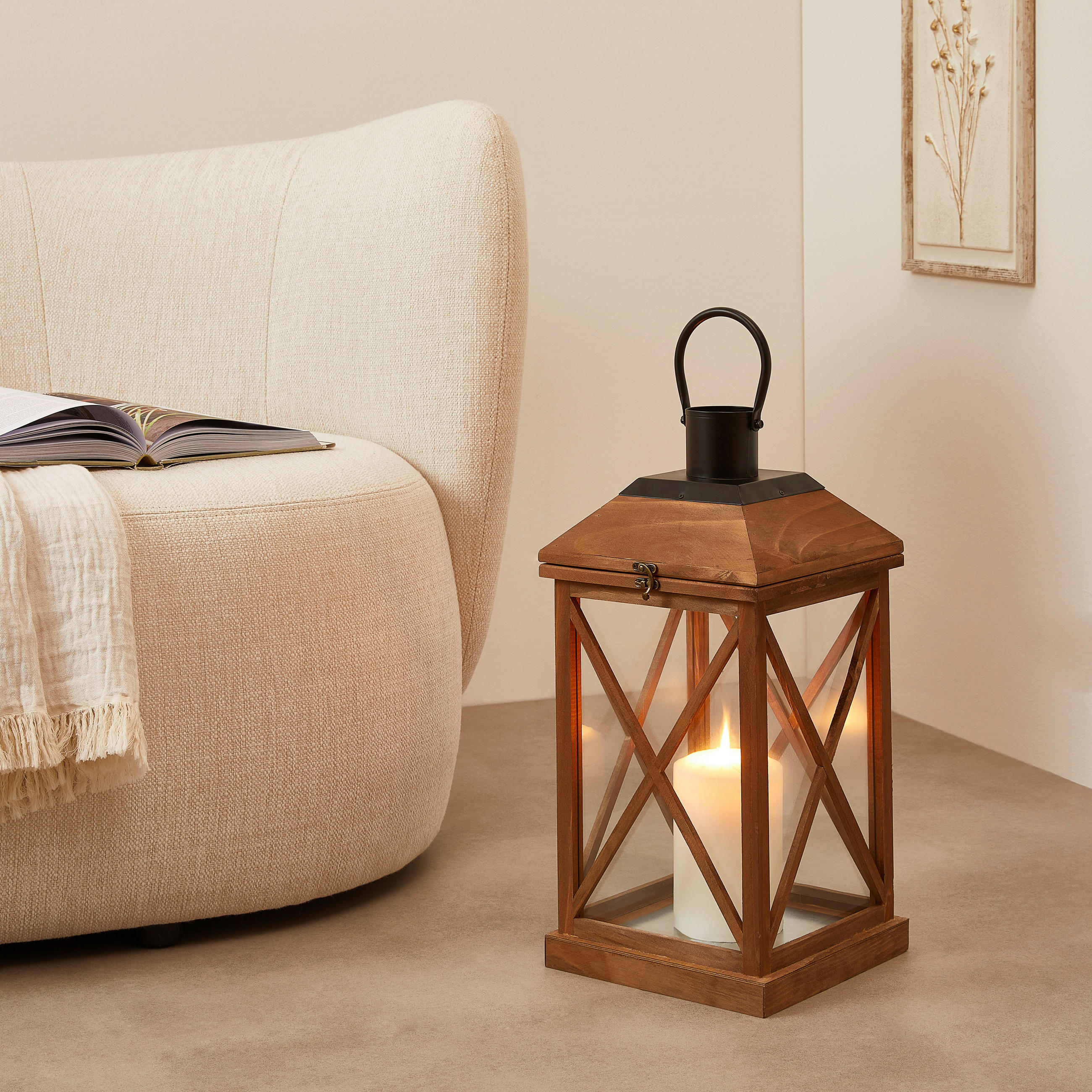 LATERNE - Schwarz/Braun, LIFESTYLE, Glas/Holz (24/50,5/24cm) - Ambia Home