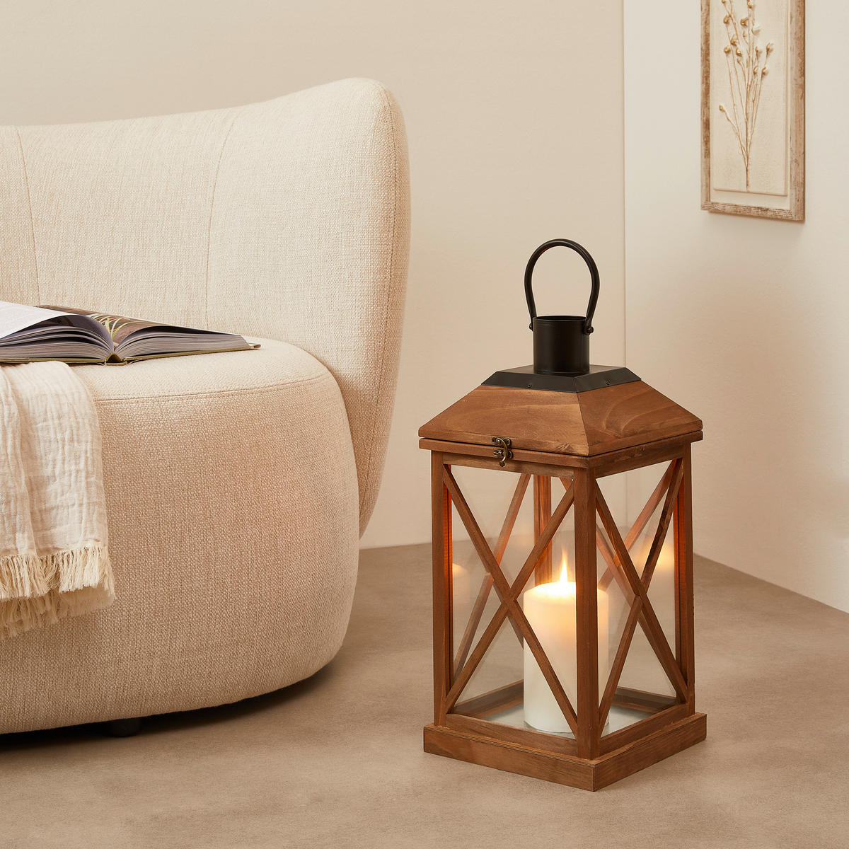 LATERNE - Schwarz/Braun, LIFESTYLE, Glas/Holz (24/50,5/24cm) - Ambia Home