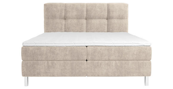 BOXBETT 140/200 cm,  in Beige, gepolstertes Kopfteil, Bettkasten, Topper, H3 = fest  - Chromfarben/Beige, Design, Holz/Holzwerkstoff (140/200cm) - Esposa
