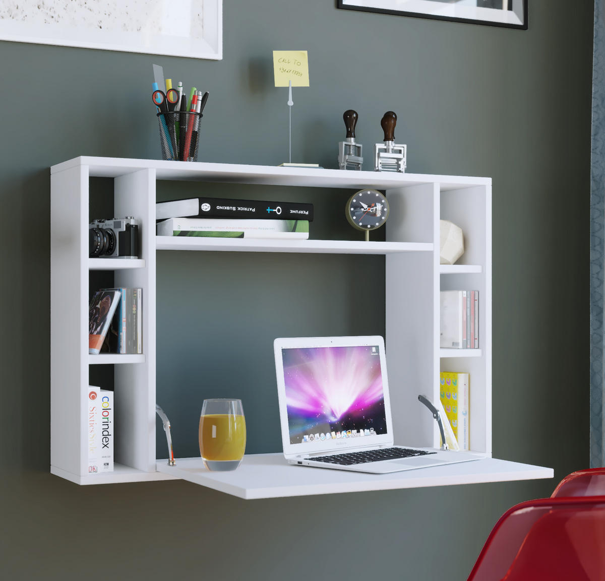 LAPTOPTISCH 90/20/60 cm klappbar, Stauraum, Wandmontage, Regal  - Weiß, KONVENTIONELL, Holzwerkstoff (90/20/60cm) - MID.YOU
