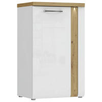 ŠIROKA KOMODA, bela, hrast artisan, bela, visoki sijaj  - barve kroma/bela, Design, kovina/leseni material (60,3/100/43,4cm) - Voleo