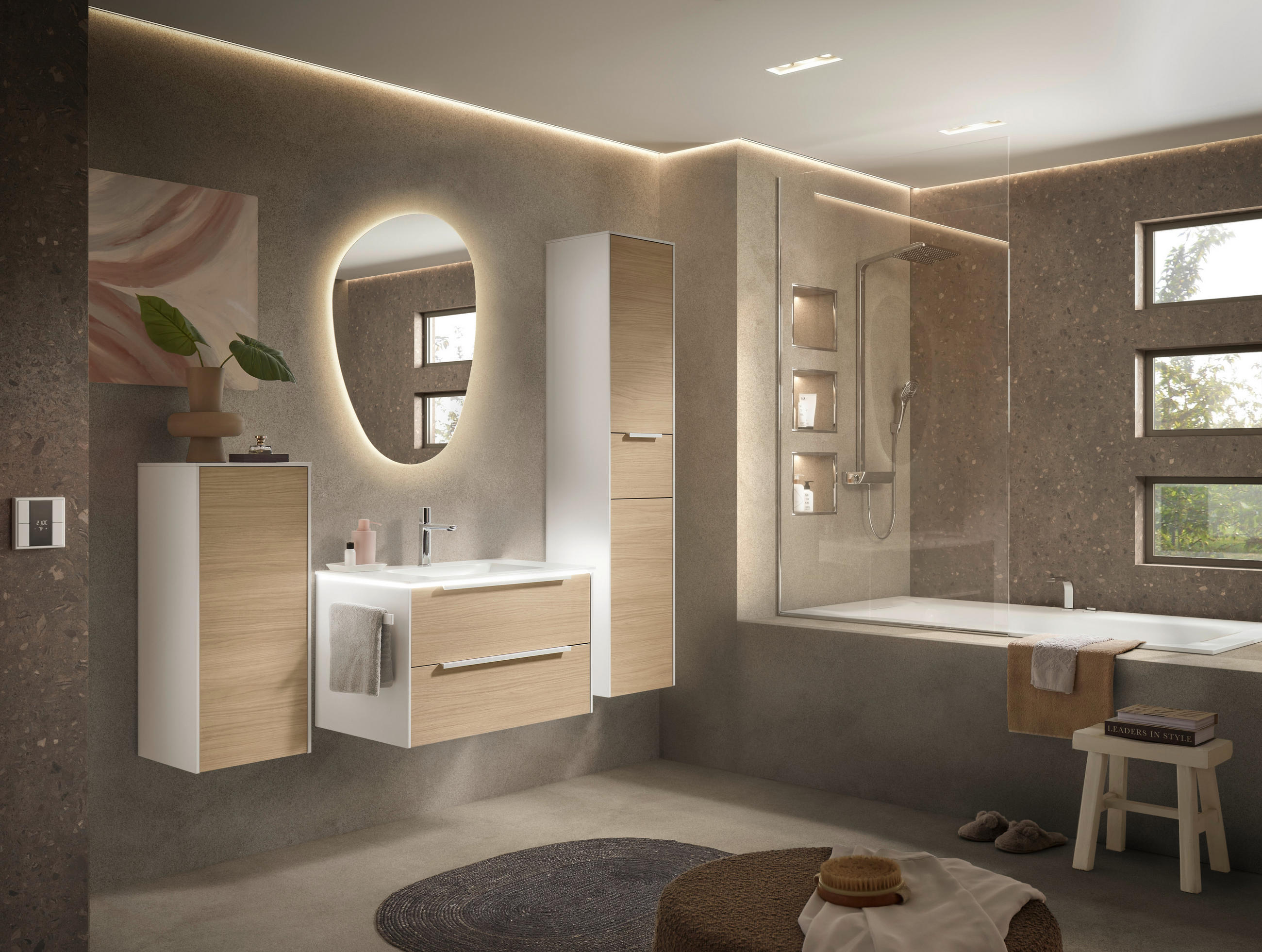 BADEZIMMER 3-teilig  in 80,5 cm  - Eichefarben/Weiß, Design, Holzwerkstoff/Stein (80,5cm) - Musterring