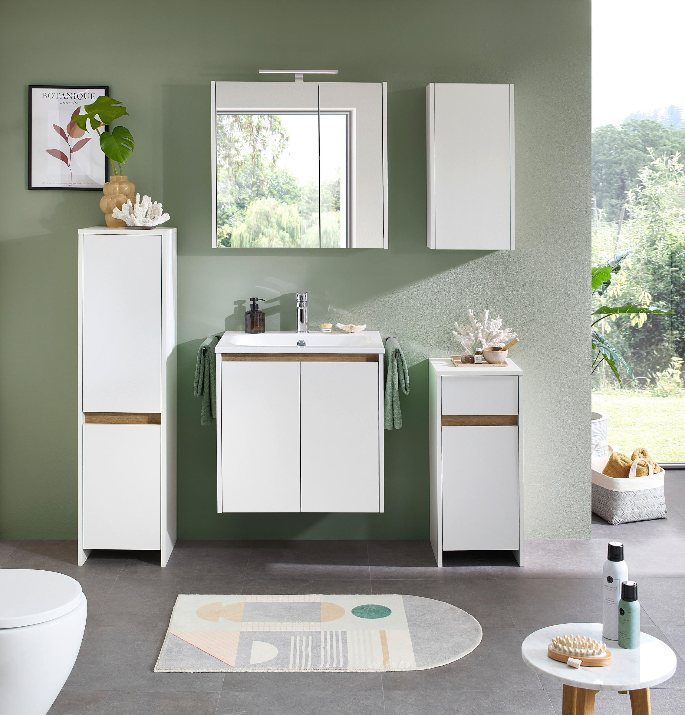 BADEZIMMER 6-teilig  in 160 cm  - Eichefarben/Weiß, KONVENTIONELL, Holzwerkstoff/Stein (160cm) - Xora