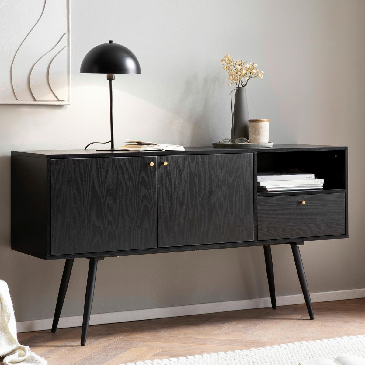 KOMODA, črna  - zlate barve/črna, Konvencionalno, kovina/leseni material (140/75/40cm) - Livetastic