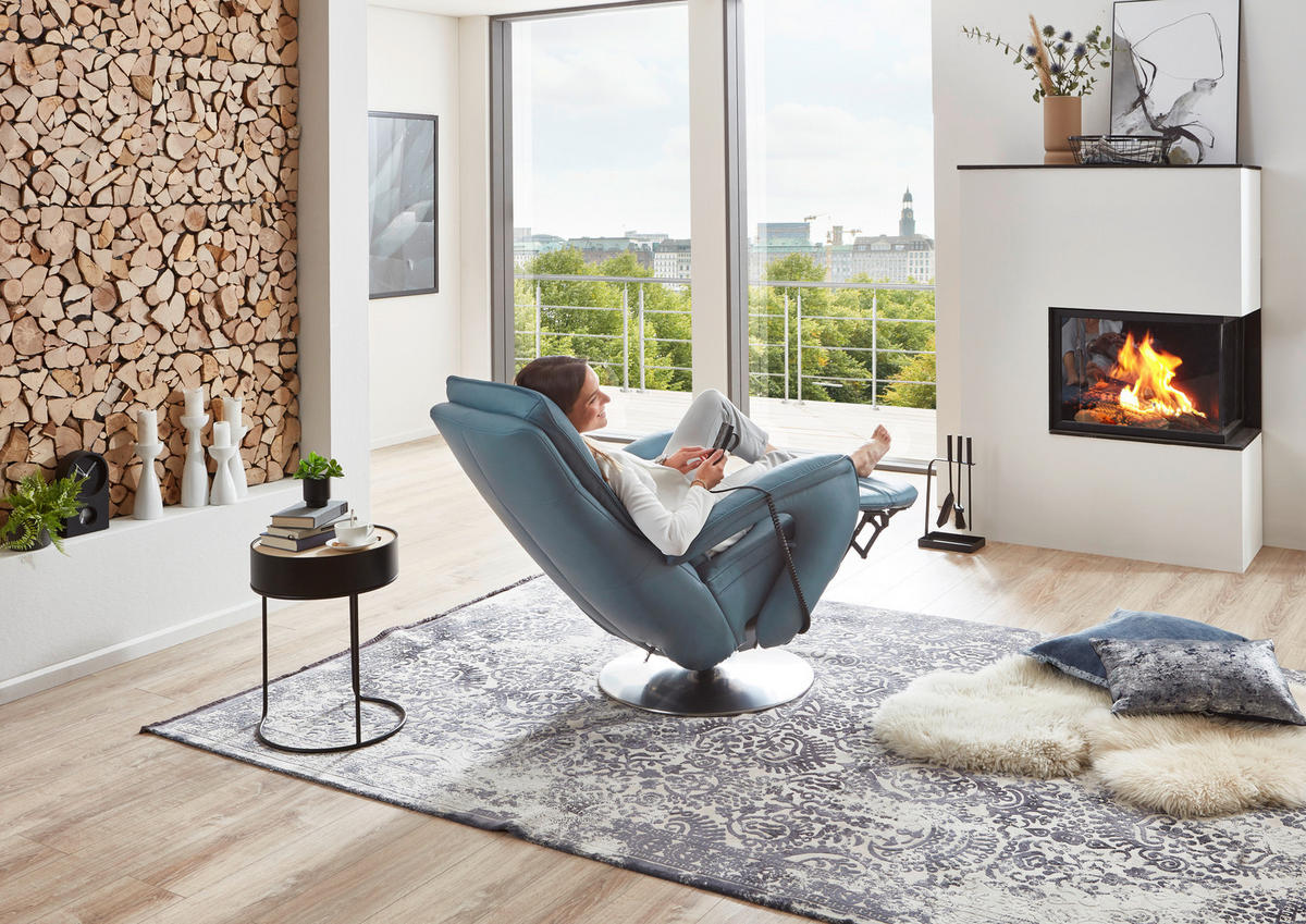 RELAXSESSEL in Leder Blau  - Chromfarben/Blau, Design, Leder/Metall (77/110/87cm) - Valdera