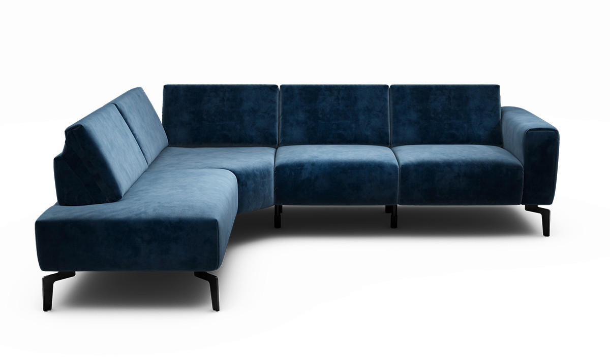 ECKSOFA Cosy Dunkelblau Samt  - Schwarz/Dunkelblau, Design, Textil/Metall (193/256cm) - SENSOO