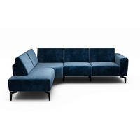 ECKSOFA Cosy Dunkelblau Samt  - Schwarz/Dunkelblau, Design, Textil/Metall (193/256cm) - SENSOO