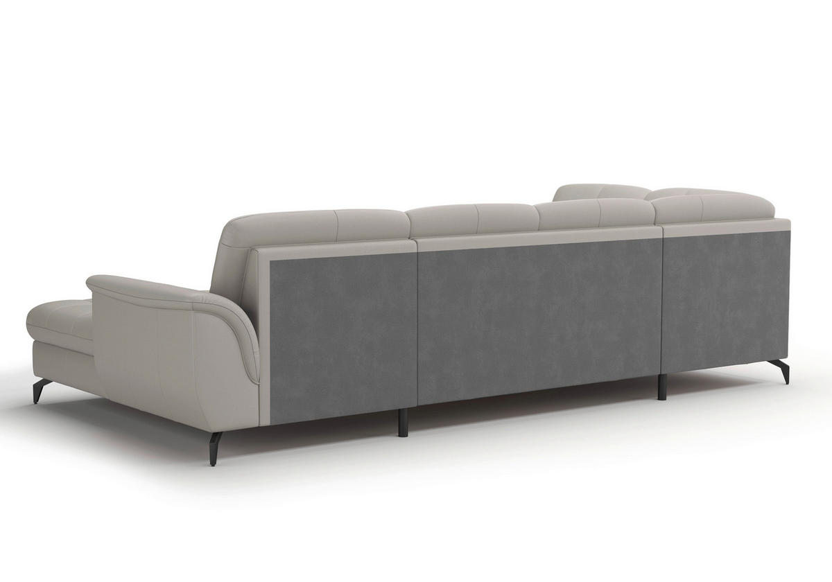 WOHNLANDSCHAFT Hellgrau Kombination Echtleder/Stoff Vliesstoff  - Hellgrau/Schwarz, MODERN, Leder/Textil (212/319/164cm) - Sit & More