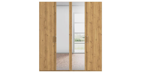 DREHTÜRENSCHRANK 201/223/60 cm 4-türig Eichefarben  - Eichefarben/Silberfarben, Design, Glas/Holzwerkstoff (201/223/60cm) - Novel