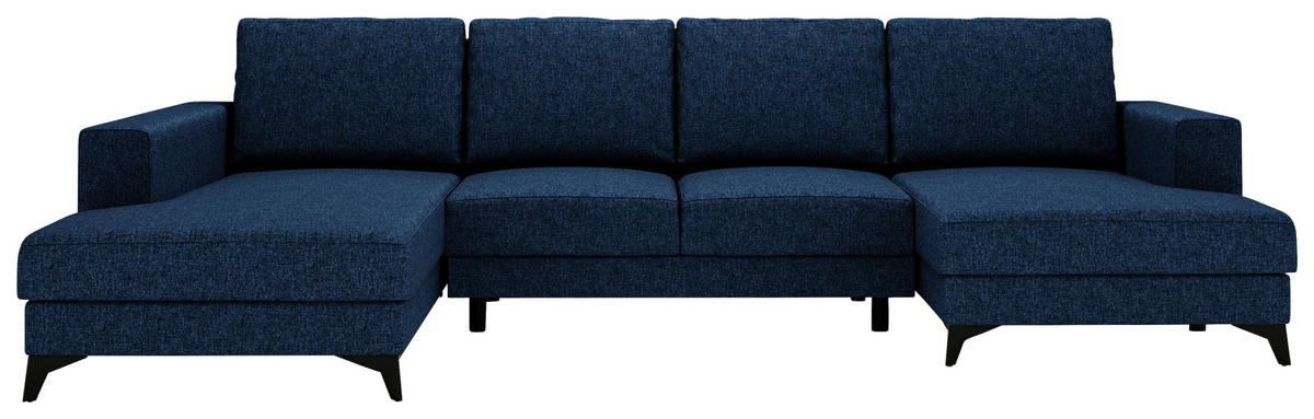 WOHNLANDSCHAFT Blau Flachgewebe  - Blau/Schwarz, Design, Textil/Metall (190/339/156cm) - Livetastic