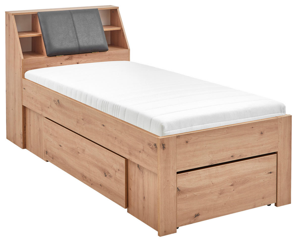 Pat Cu Spațiu De Depozitare, 90/200 cm, stejar Artisan - stejar Artisan/gri, Konventionell, textil/material pe bază de lemn (90/200cm) - Carryhome