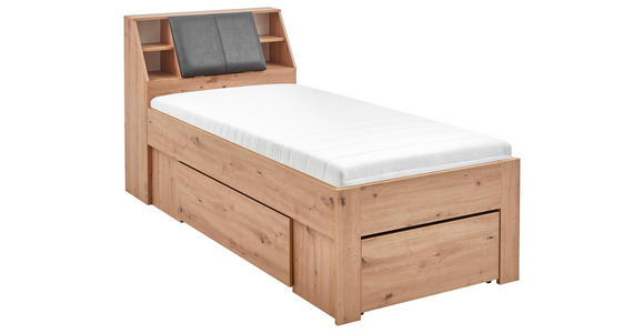 STAURAUMBETT 90/200 cm  in Eiche Artisan  - Eiche Artisan/Grau, KONVENTIONELL, Holzwerkstoff/Textil (90/200cm) - Carryhome