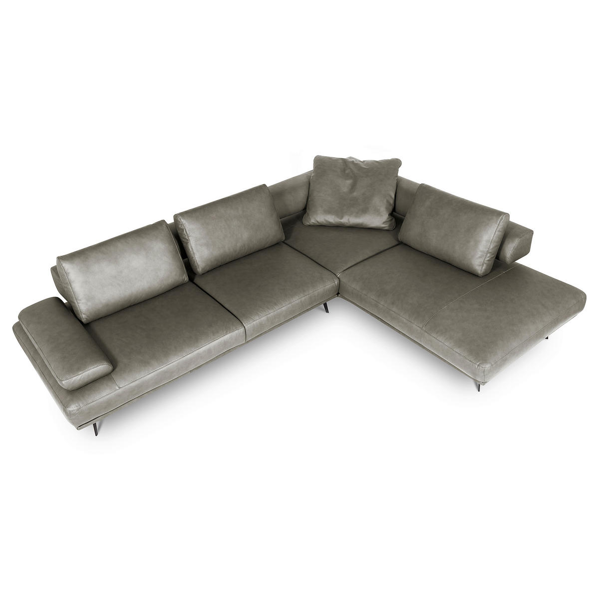 ECKSOFA Grau Echtleder  - Schwarz/Grau, Design, Leder/Metall (306/237cm) - Livetastic