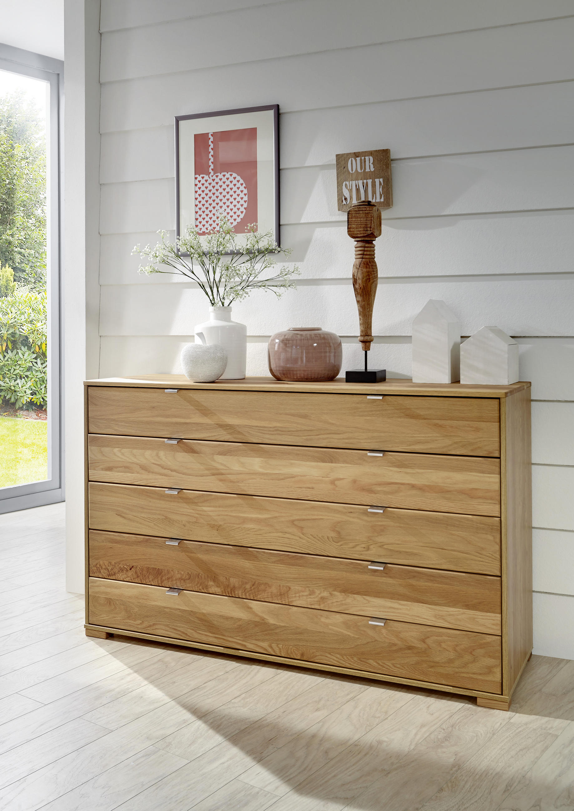 KOMMODE 141/86/43 cm Eiche teilmassiv - Chromfarben/Eichefarben, Design, Holz/Metall (141/86/43cm) - Dieter Knoll