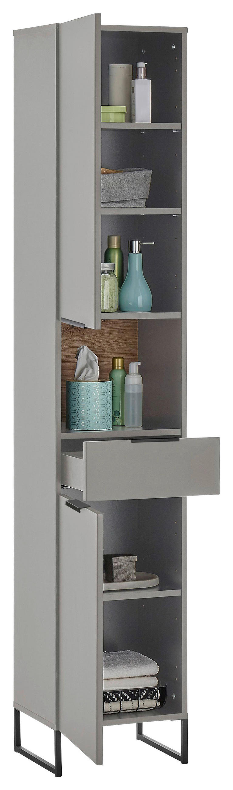 HOCHSCHRANK 38/195/32 cm  - Eichefarben/Schwarz, KONVENTIONELL, Holzwerkstoff/Metall (38/195/32cm) - home24
