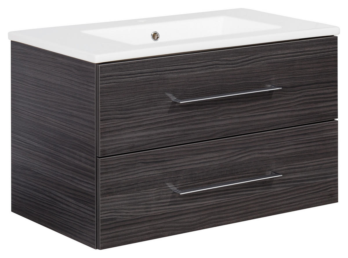 WASCHTISCHKOMBI 82 cm  - Dunkelbraun/Silberfarben, MODERN, Keramik/Holzwerkstoff (82cm) - MID.YOU