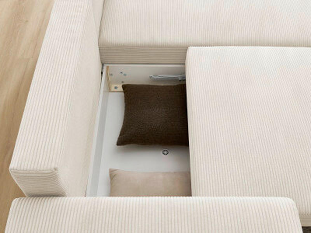 ECKSOFA Ottomane rechts  ATILLA Beige Cord  - Beige/Schwarz, MODERN, Kunststoff/Textil (244/149cm)