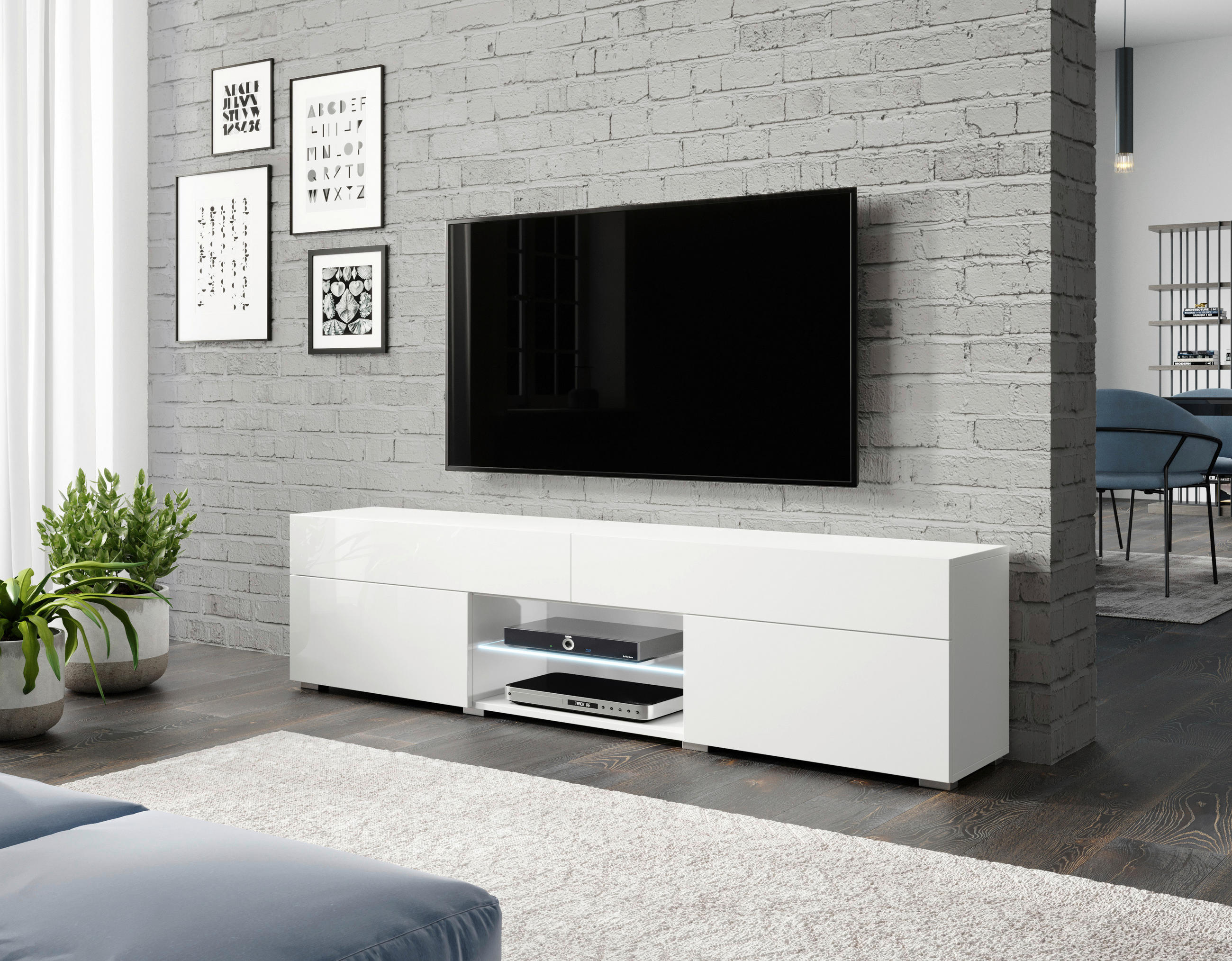 TV-BÄNK  i 180/45,4/32,5 cm  - vit/vit högglans, Lifestyle, trämaterial/plast (180/45,4/32,5cm) - P & B
